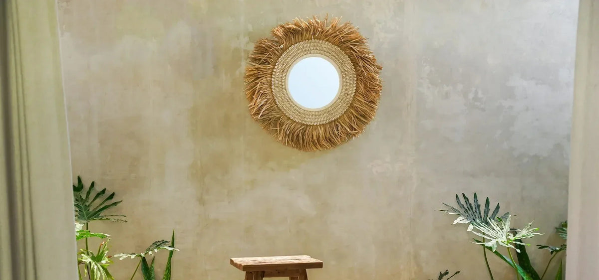 Miroir rond en raphia