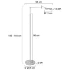 Lampadaire en métal argenté avec bras articulé et batterie rechargeable