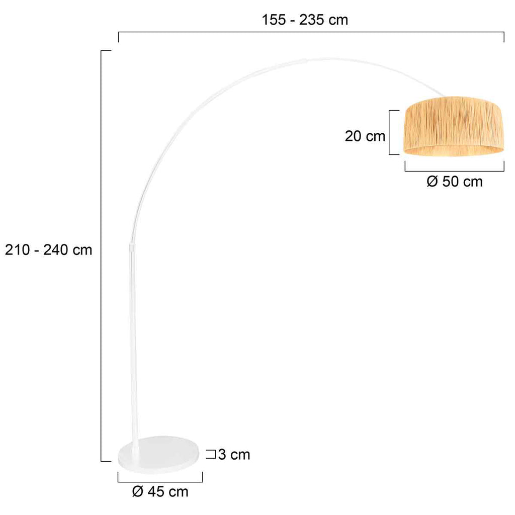 Lampadaire arc blanc fibres naturelles salon – Ø50 cm