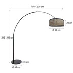 Lampadaire arqué noir abat-jour bambou tressé – H210-240 cm