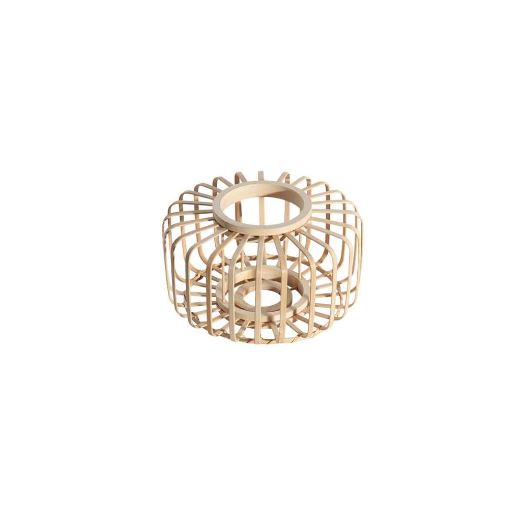 Lampadaire arqué en métal noir abat-jours bois clair – H200 cm