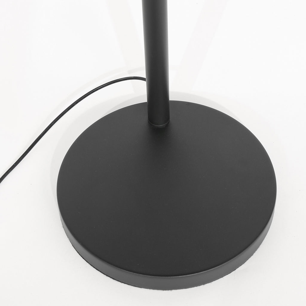 Lampadaire arqué en métal noir abat-jours bois clair – H200 cm