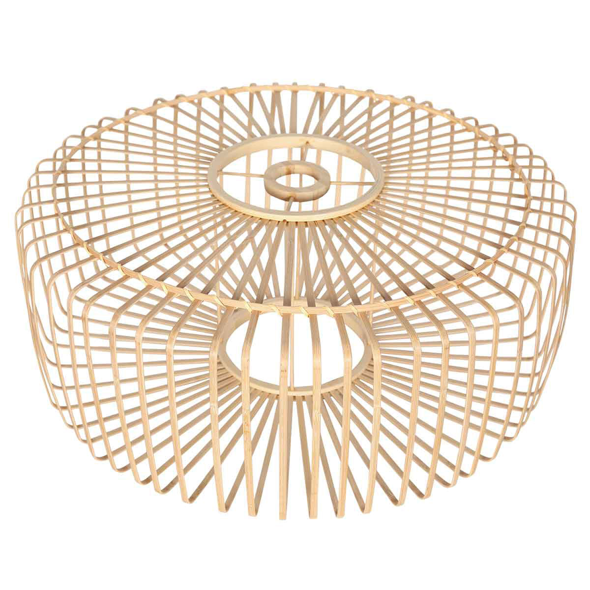 Lampadaire arc métal noir abat-jour bambou naturel ajouré – H240 cm