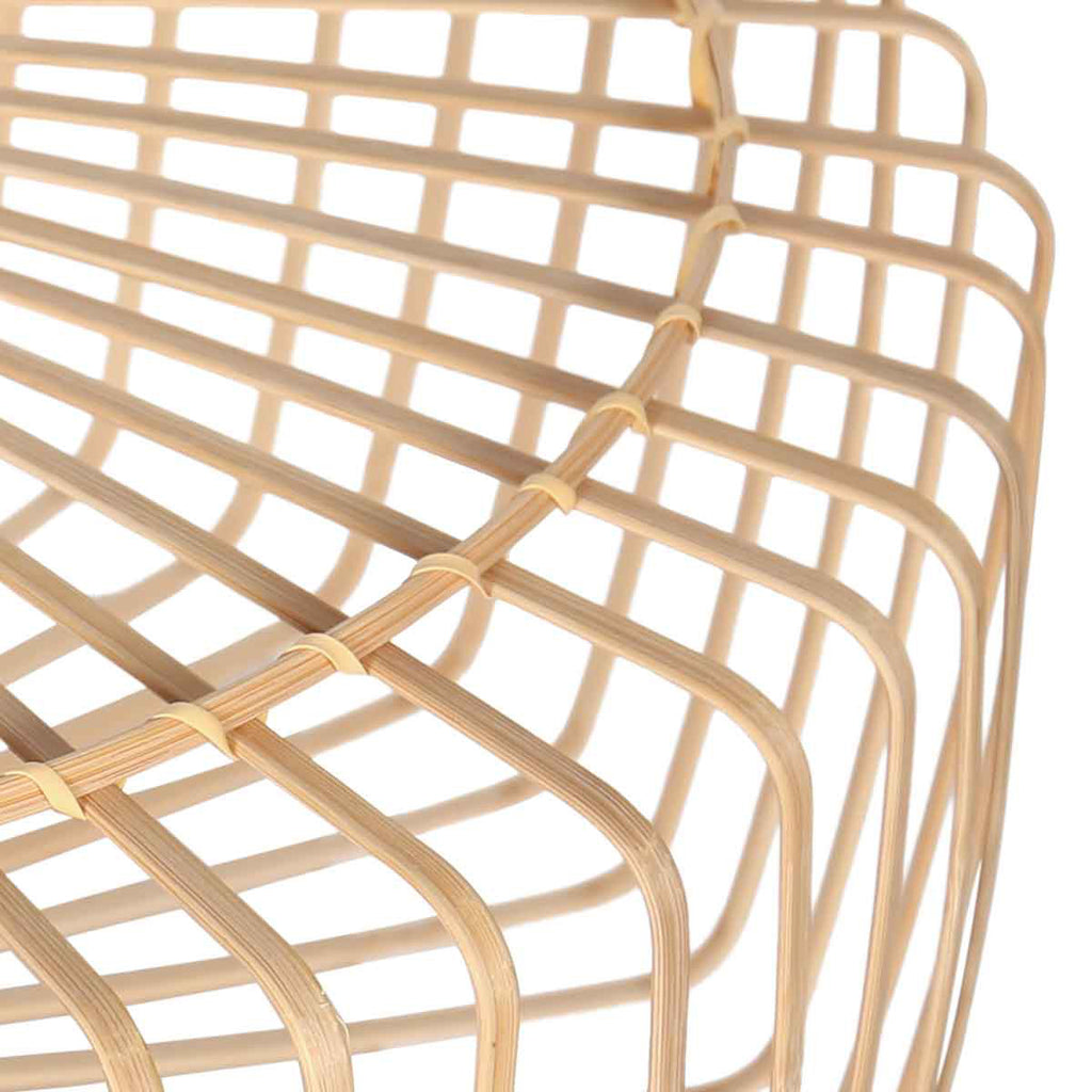 Lampadaire arc métal noir abat-jour bambou naturel ajouré – H240 cm