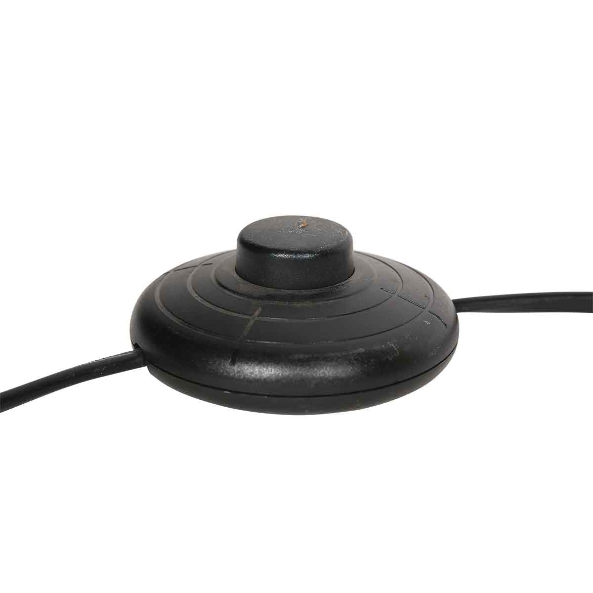 Lampadaire en métal noir avec bras courbé et abat-jour cylindrique – H165 cm