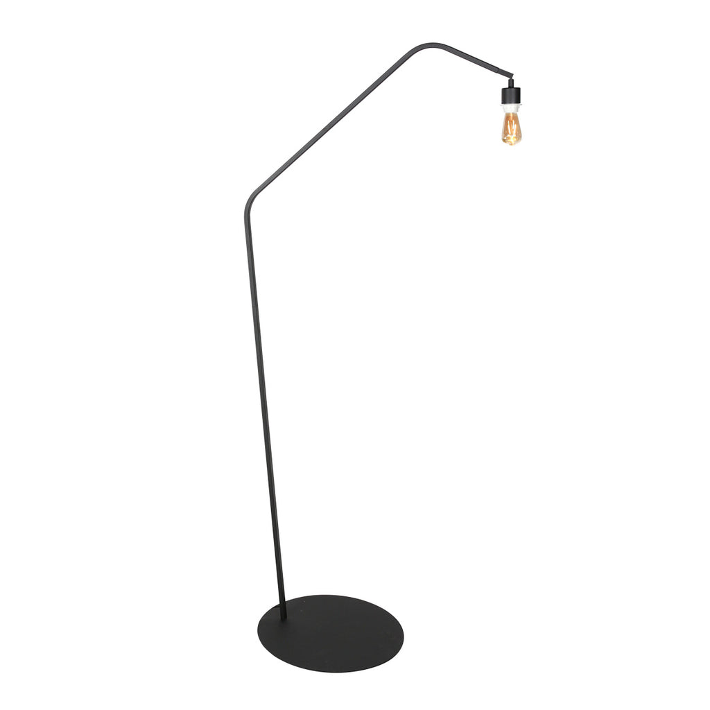 Lampadaire en métal noir bras coudé et abat-jour blanc – H173 cm