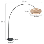Lampadaire en métal noir avec abat-jour en rotin tressé naturel – H190 cm