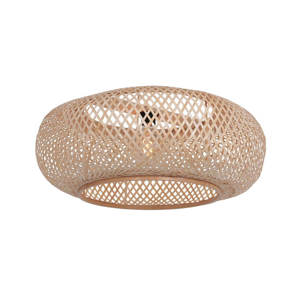 Lampadaire arc en rotin tressé crème avec abat-jour rond – H240 cm