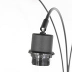 Lampadaire en métal noir à trois arcs abat-jours ajourés bois clair