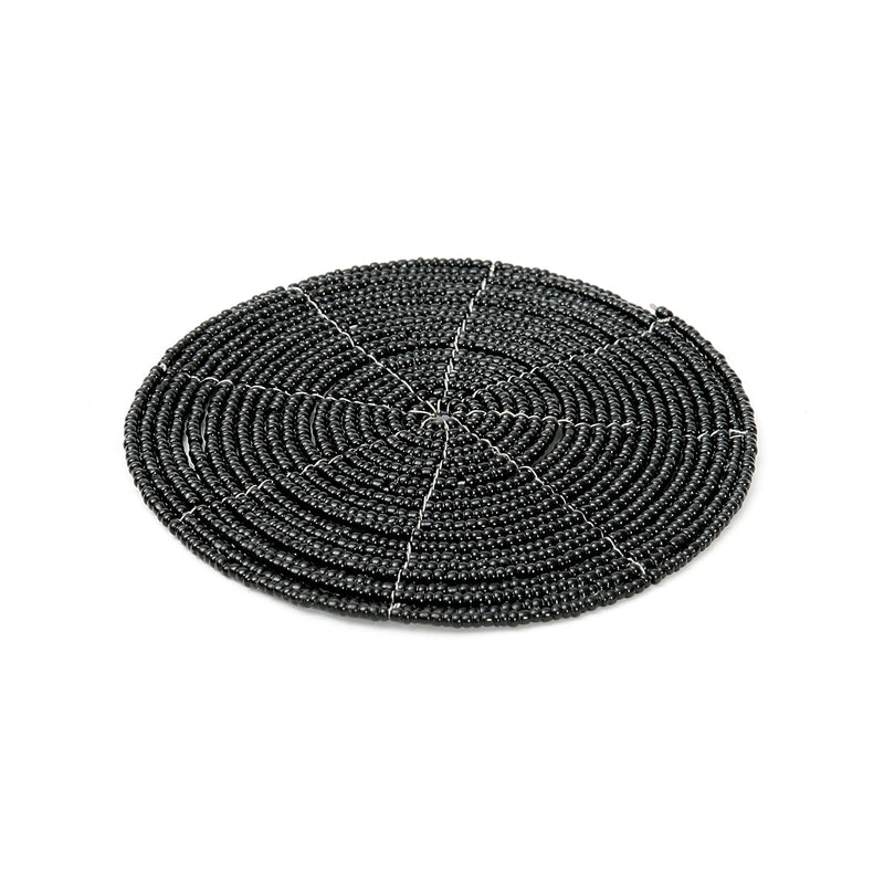 Dessous de verre rond en perles noires motif spirale