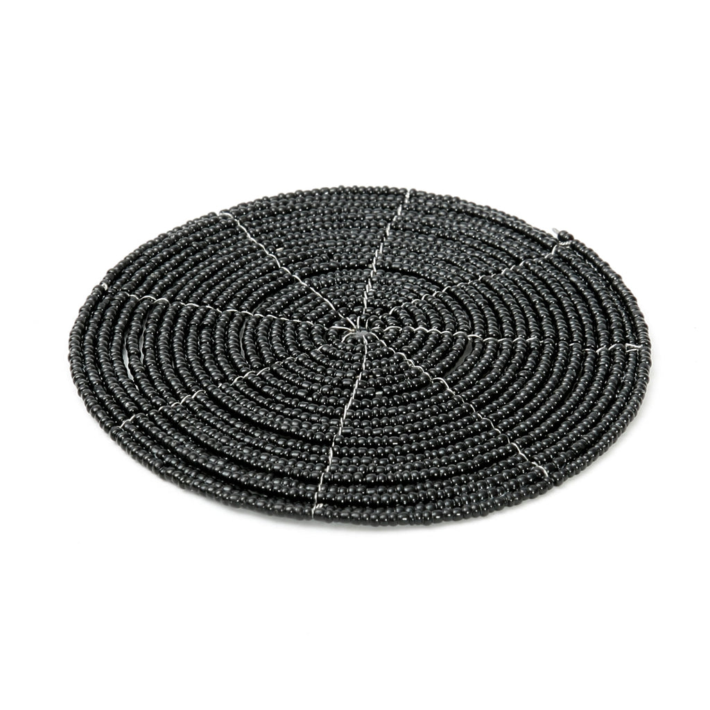 Dessous de verre rond en perles noires motif spirale