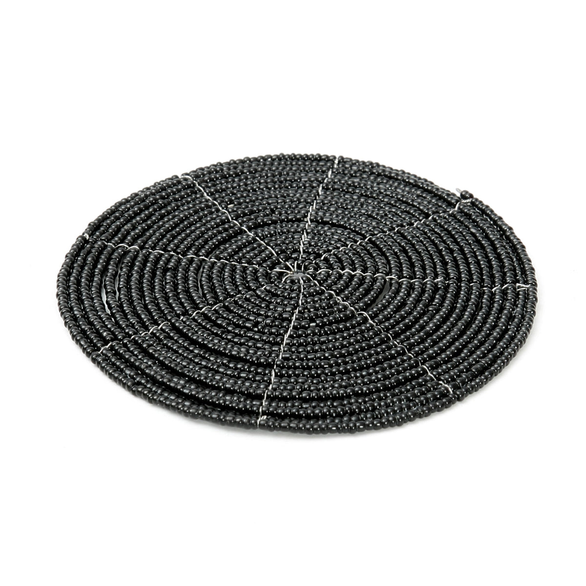 Dessous de verre rond en perles noires motif spirale