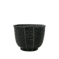 Panier rond en perles tressées noires rayé blanc pour rangement déco