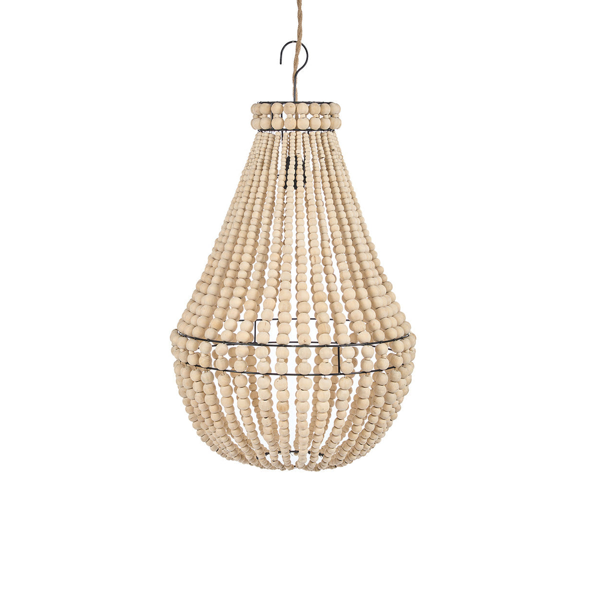 Suspension goutte en perles de bois naturelles – H73 cm
