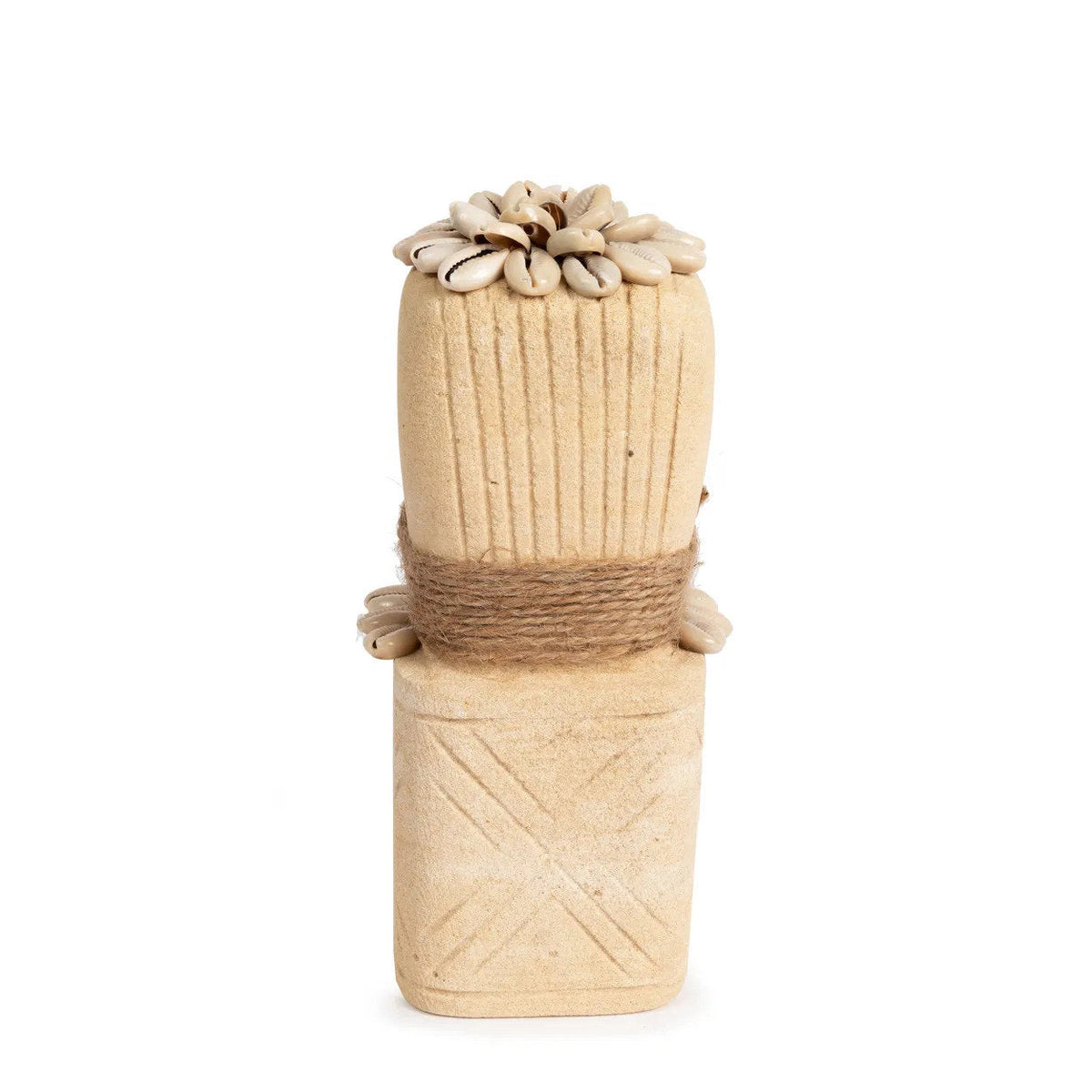 Statue en grès cylindrique – Coquillages sculptés – H20 cm