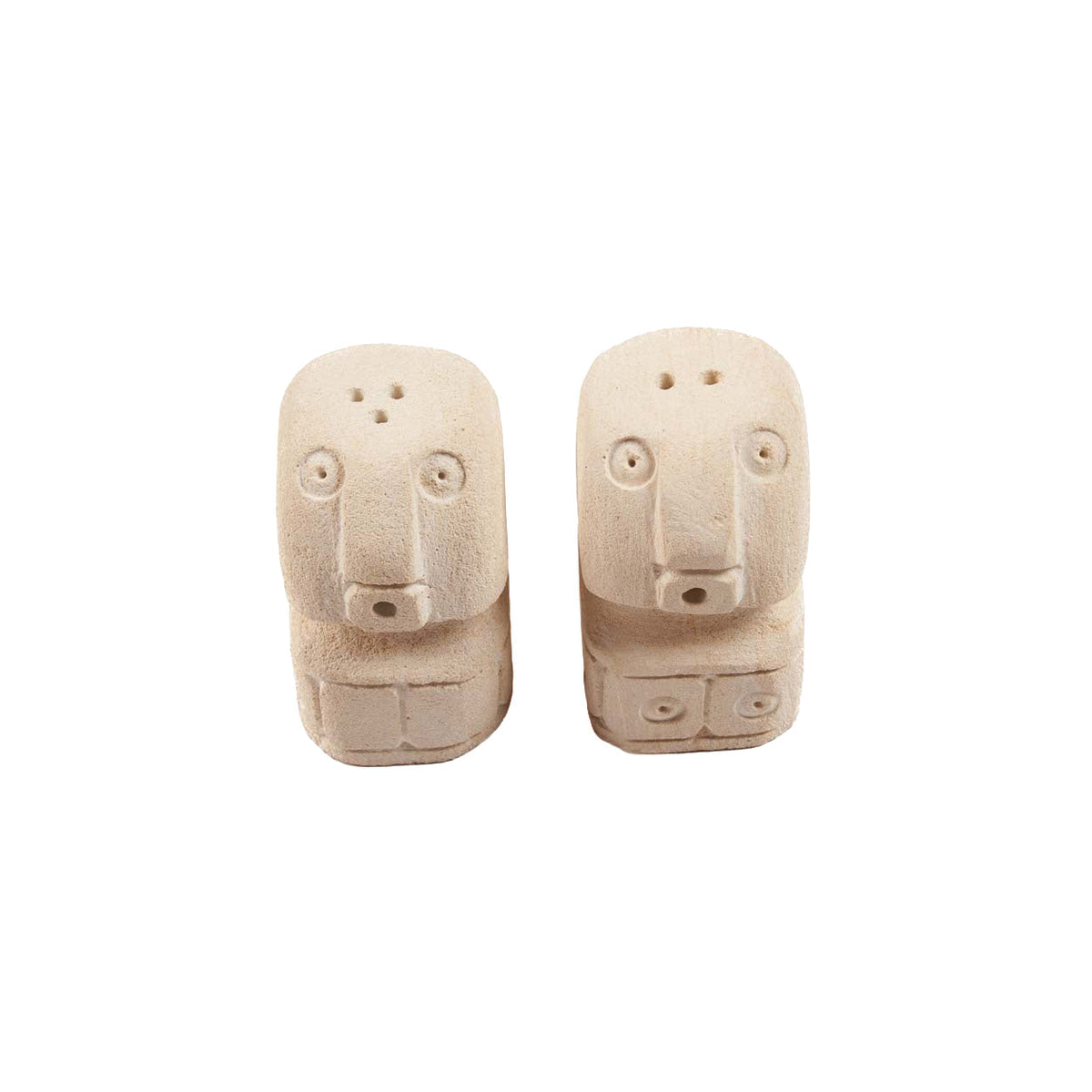 Duo salière poivrière en grès naturel forme totem 7 cm