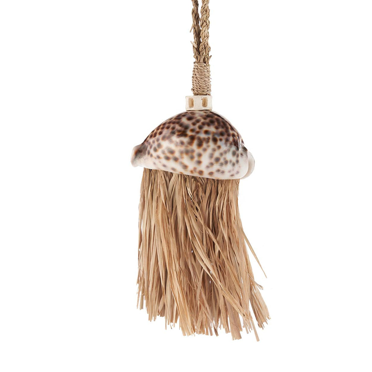Deko-Quaste aus Raffia Natur mit gesprenkelter Muschel