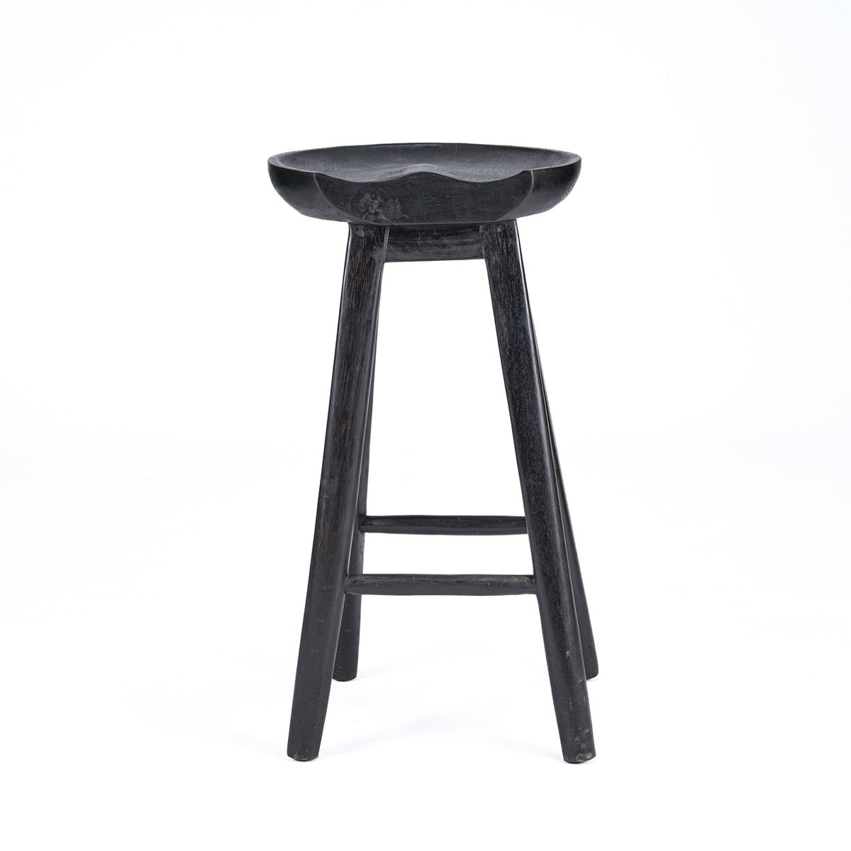 Tabouret bar noir en manguier assise ronde - H75 cm