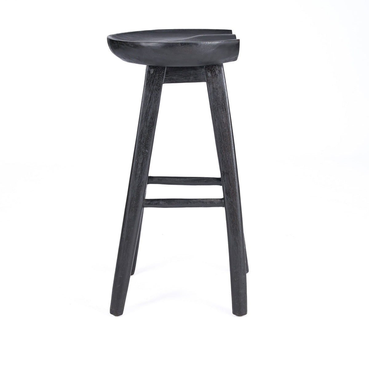 Tabouret bar noir en manguier assise ronde - H75 cm