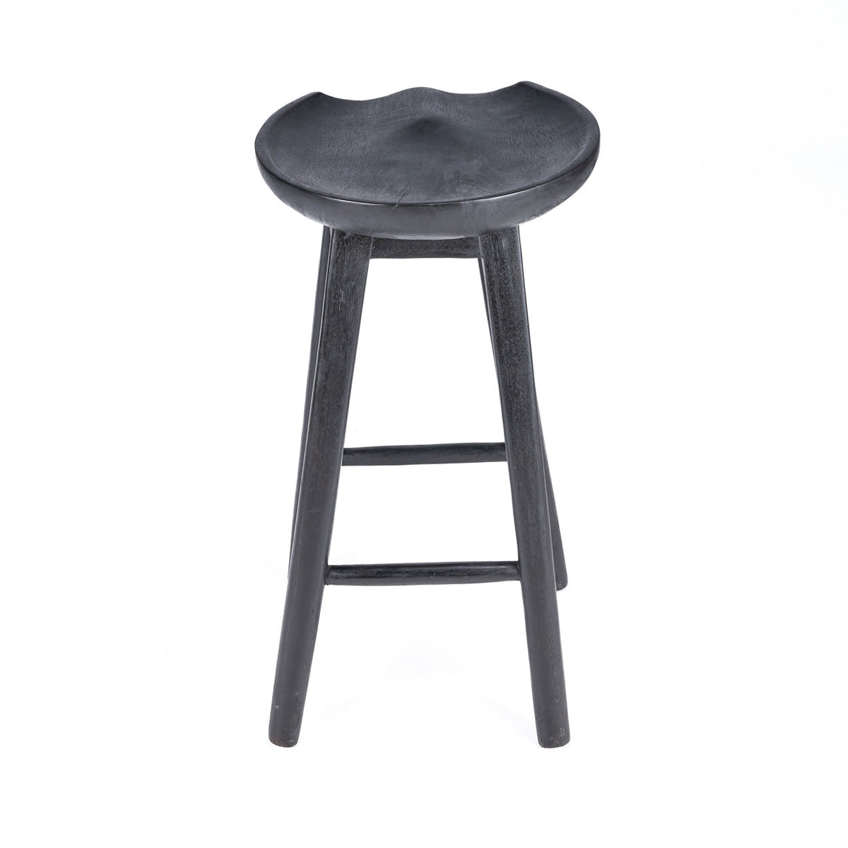 Tabouret bar noir en manguier assise ronde - H75 cm