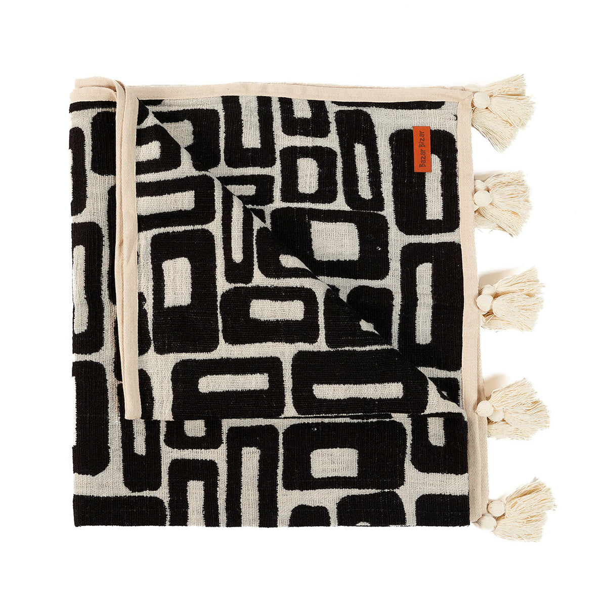 Jeté de lit en coton motif aztèque noir naturel 240x128