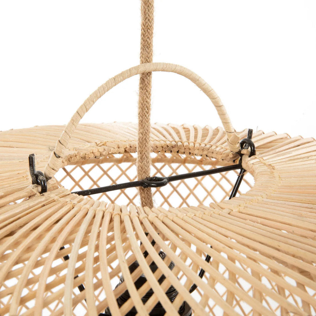 Ovale Hängeleuchte aus Rattan Natur mit Durchbruchmuster – Ø40 cm