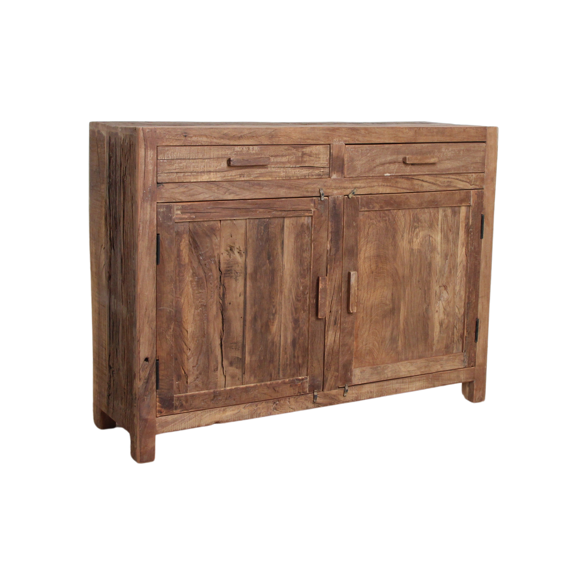 Buffet bois recyclé 2 portes et tiroirs chaleur salon – 120x38 cm