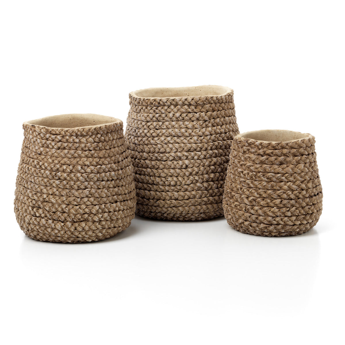 Cache-pot conique fibre naturelle tressée pour plantes petites
