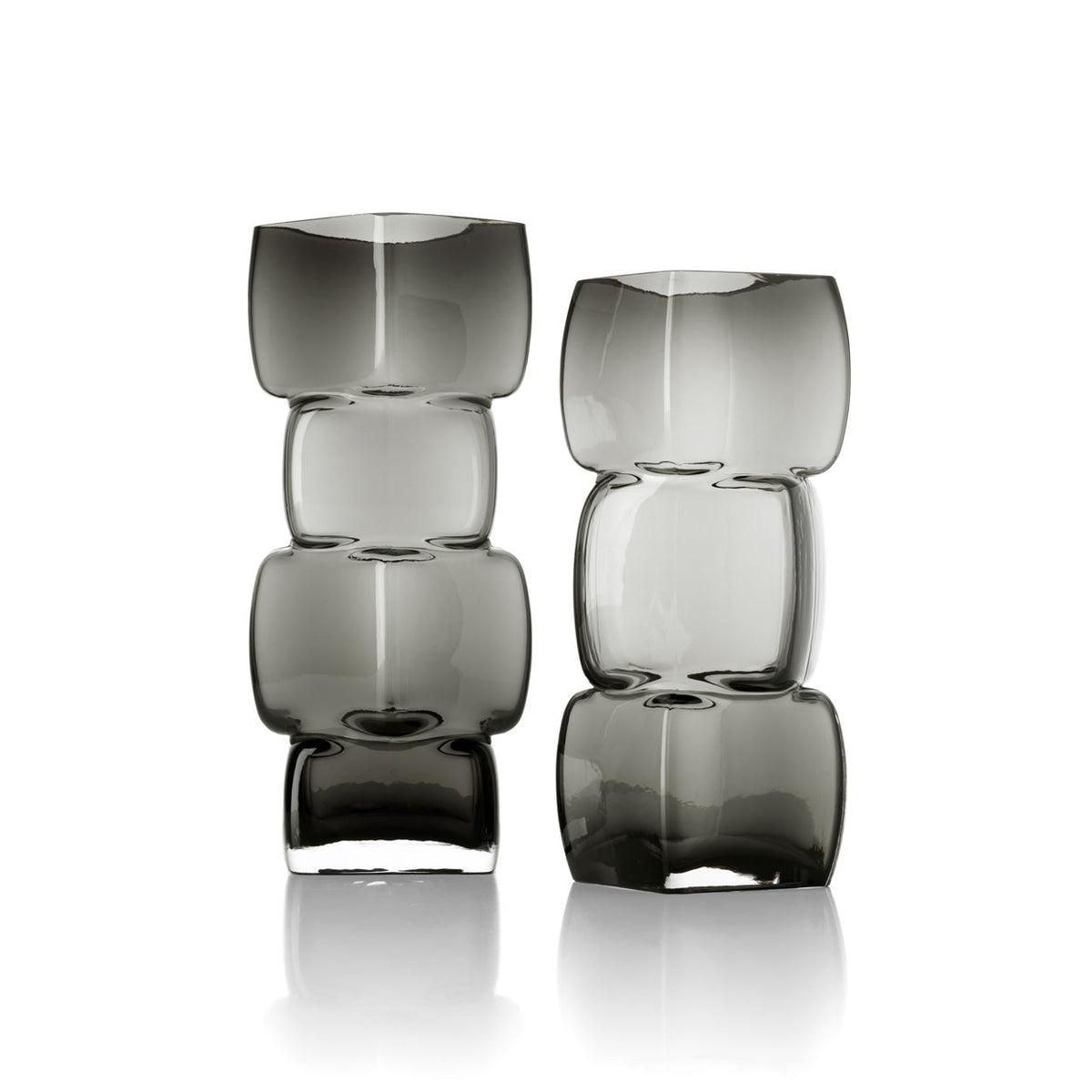 Vase décoratif en verre fumé forme totem gris foncé – H27 cm