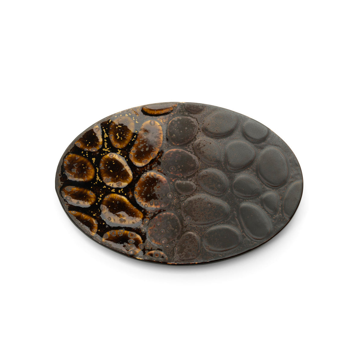 Assiette en céramique émaillée mouchetée marron - 25x18 cm