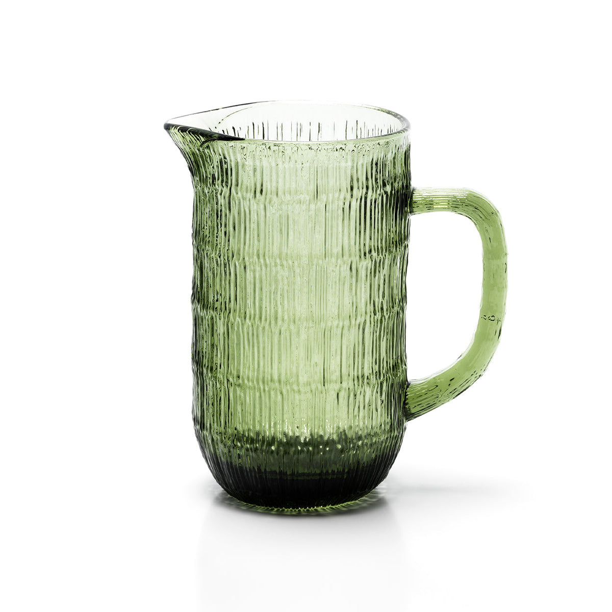 Pichet en verre recyclé vert ondulé avec anse
