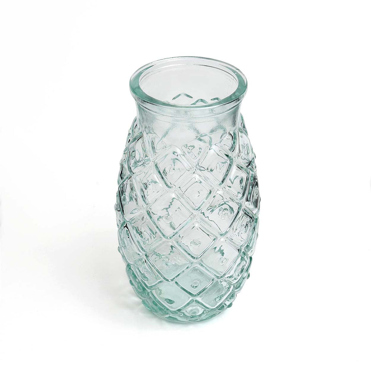 Verre à eau texturé en verre recyclé bleu motif losanges