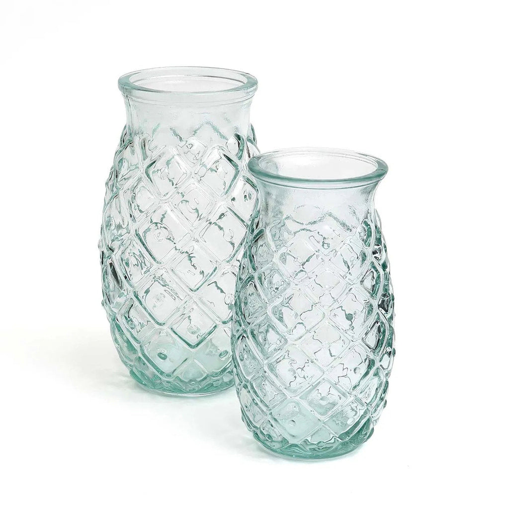 Verre à eau texturé en verre recyclé bleu motif losanges