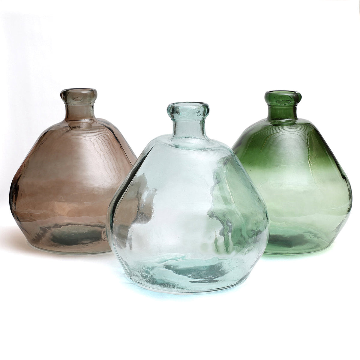 Vase ovale en verre recyclé soufflé main beige transparent – H50 cm