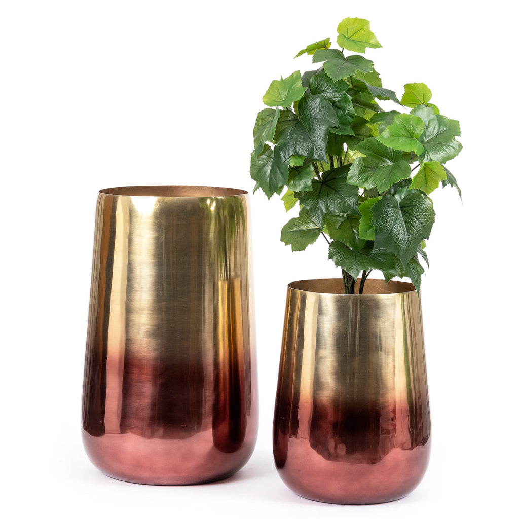 Cache-pot en métal doré effet dégradé cuivré pour plantes – H55 cm