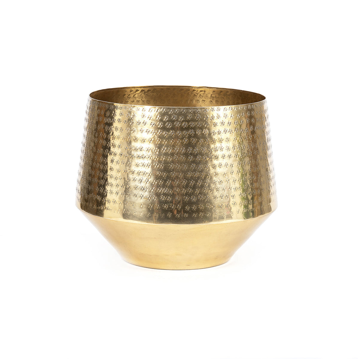 Cache-pot martelé en laiton doré finition mate – Ø36 cm