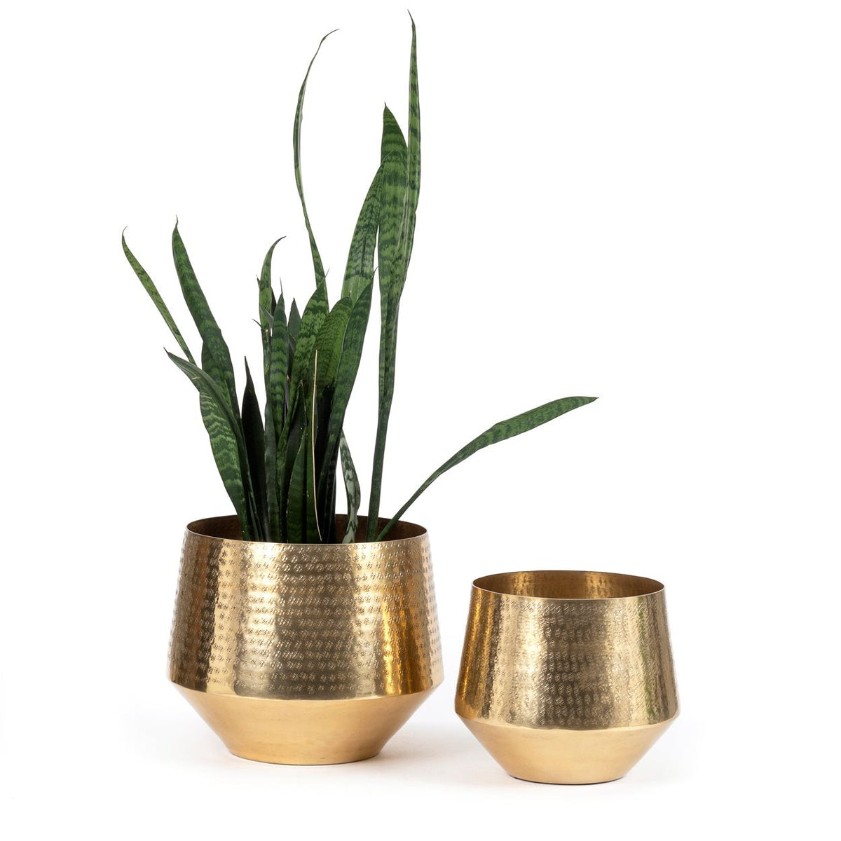Cache-pot martelé en laiton doré finition mate – Ø36 cm
