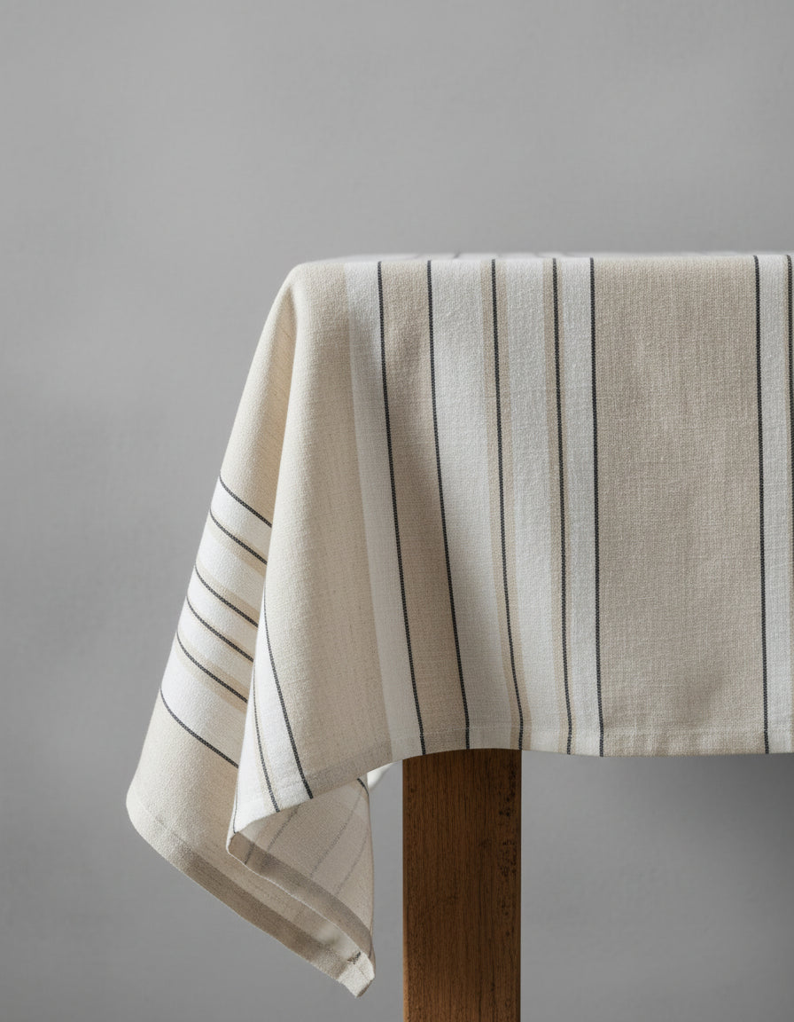 Nappe rectangulaire en lin à rayures noir et blanc – 150x300 cm