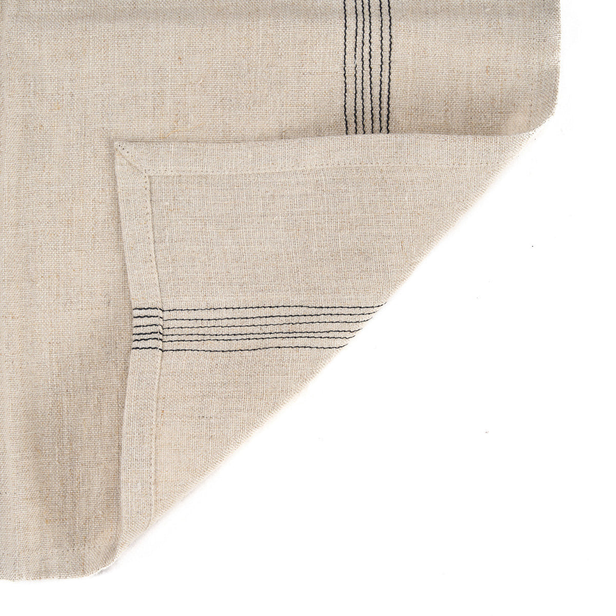 Serviette en lin naturel rayée noir beige pour table ou cuisine