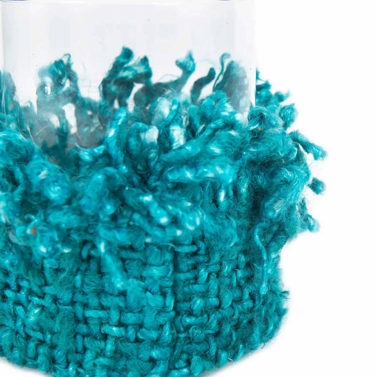 Photophore en coton tricoté – Aqua tressé – H11 cm