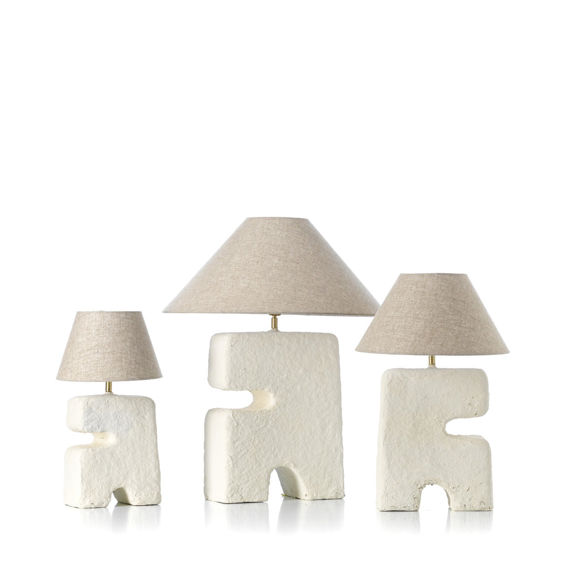 Lampe de table artisanale papier-mâché blanc pour chambre – H32 cm