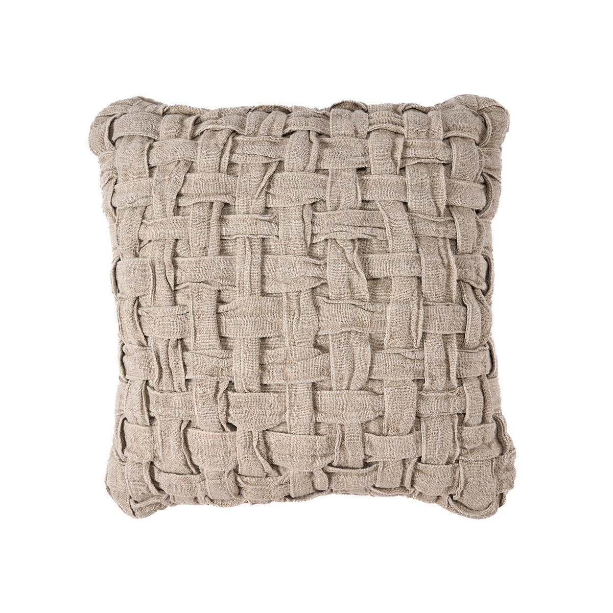Coussin décoratif carré en lin naturel tressé façon panier