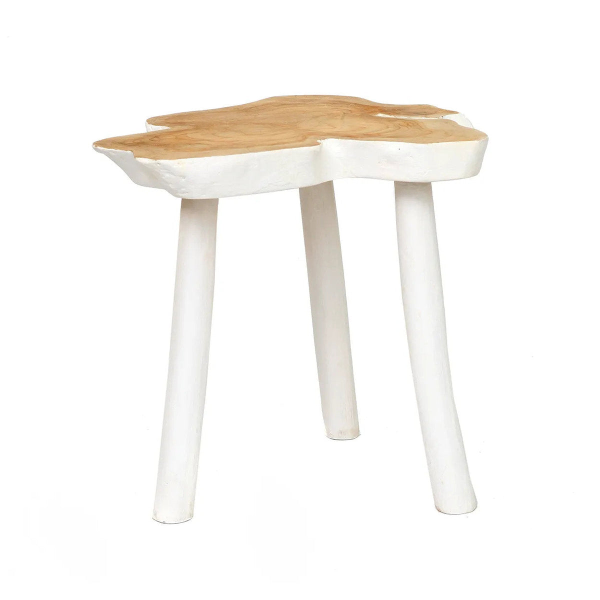 Beistelltisch aus massivem Teakholz in Naturweiß, organische Form – 45x45 cm