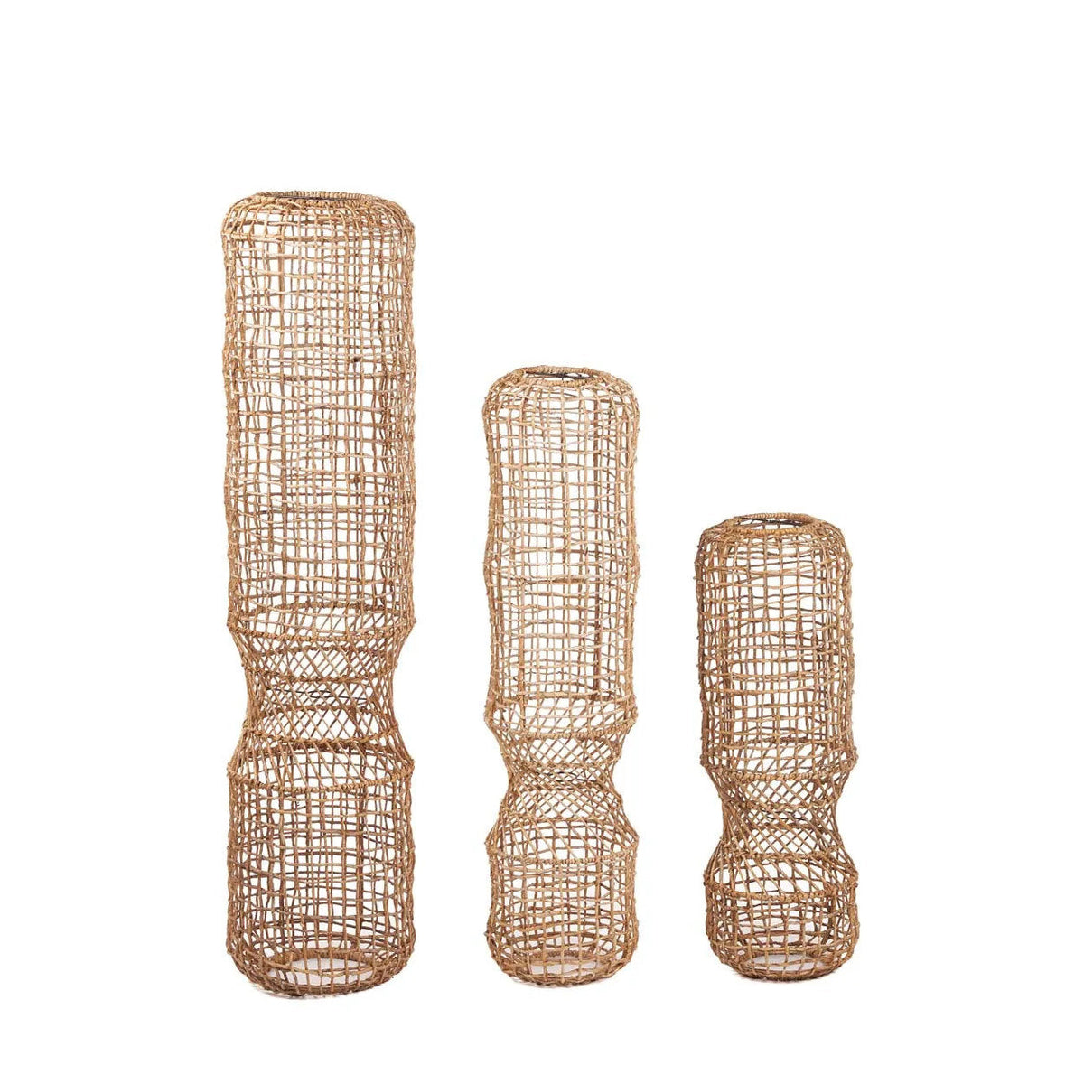 Suspension cylindrique en feuille de bananier tressée naturelle – H75 cm