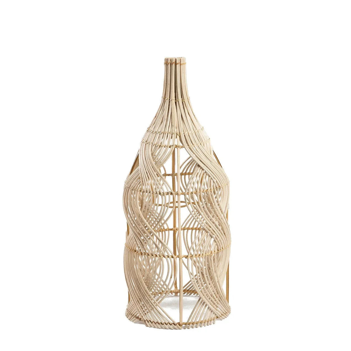Suspension en rotin naturel forme bouteille ondulée – H55 cm