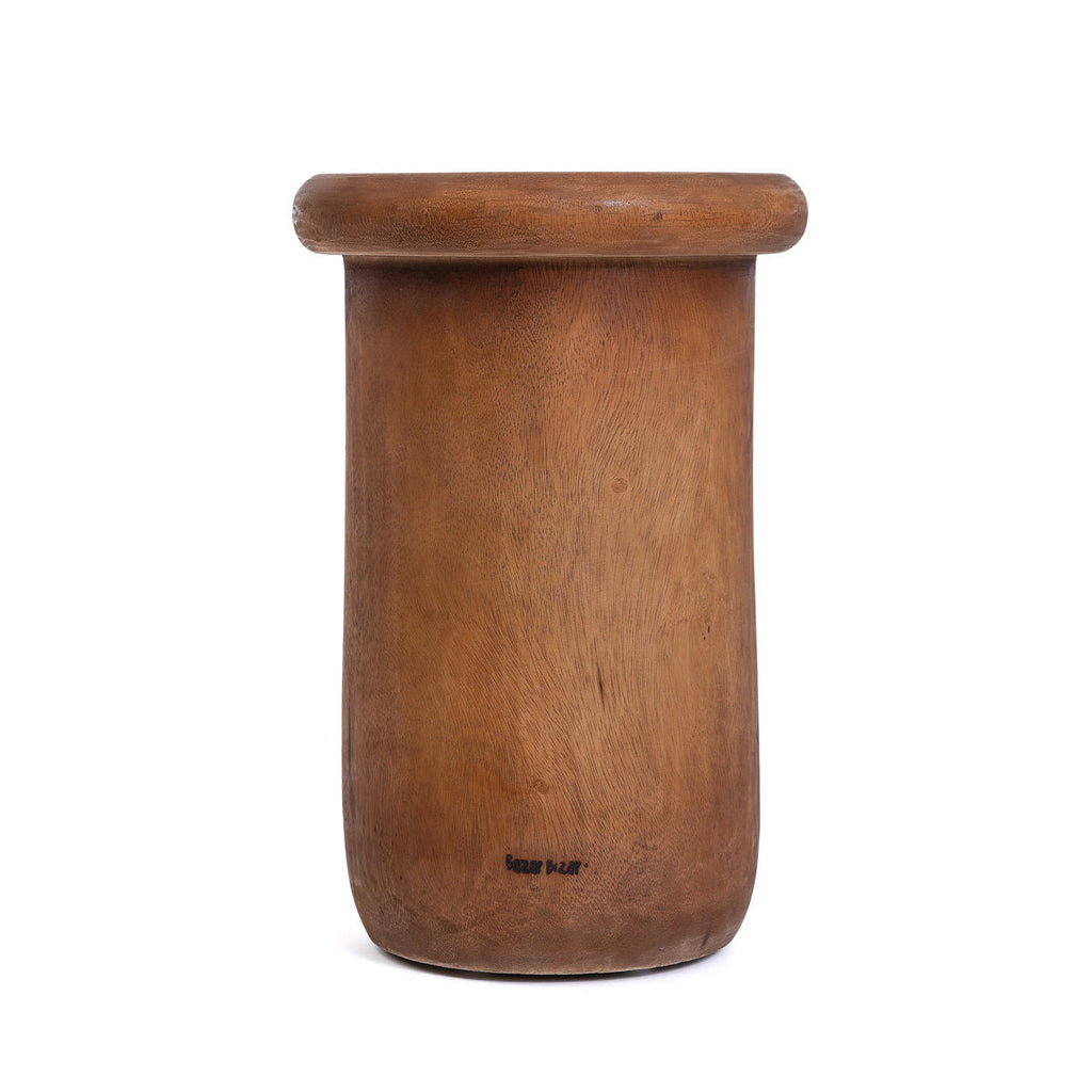 Zylindrischer Hocker aus Suar-Massivholz mit abgerundeter Kante – H45 cm