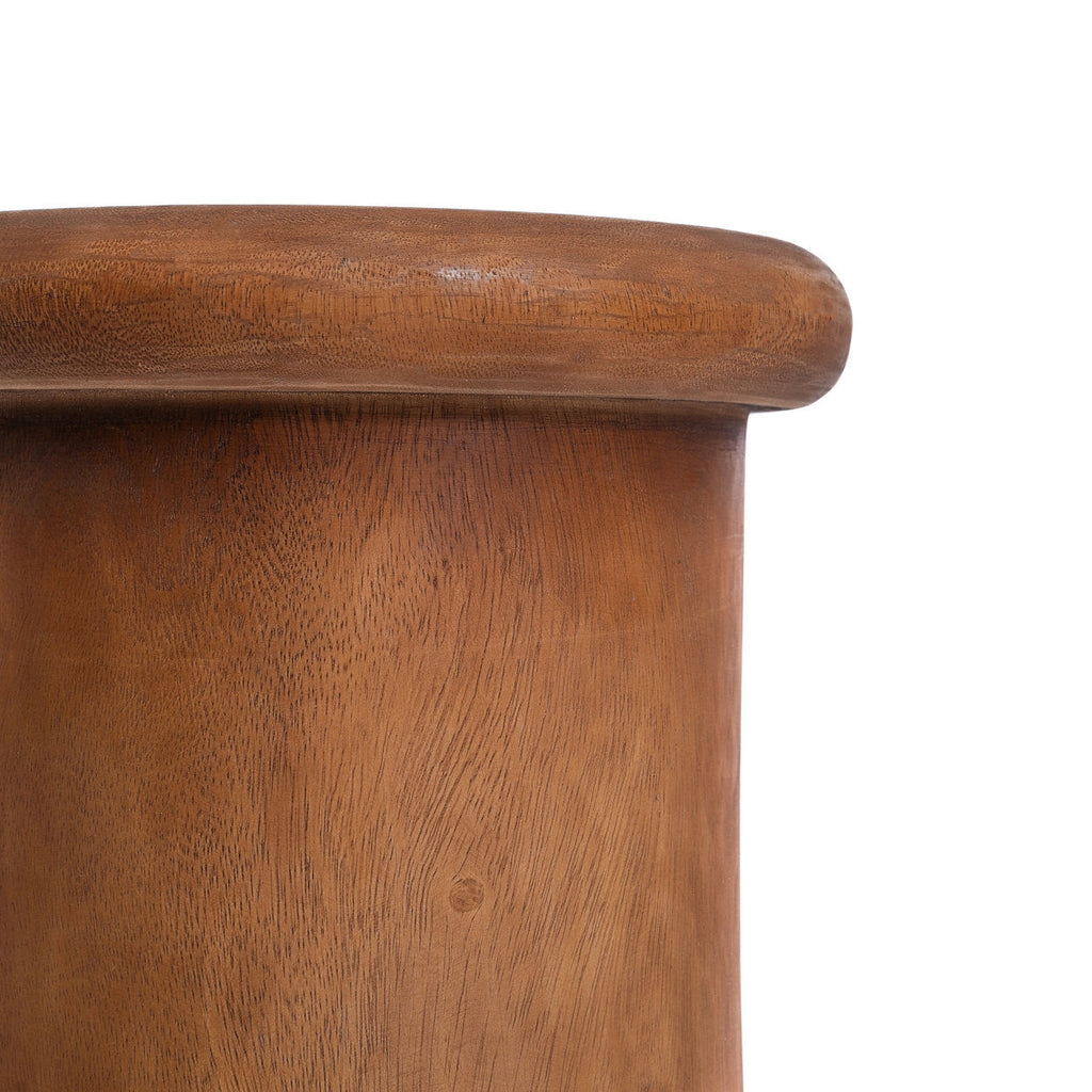 Zylindrischer Hocker aus Suar-Massivholz mit abgerundeter Kante – H45 cm