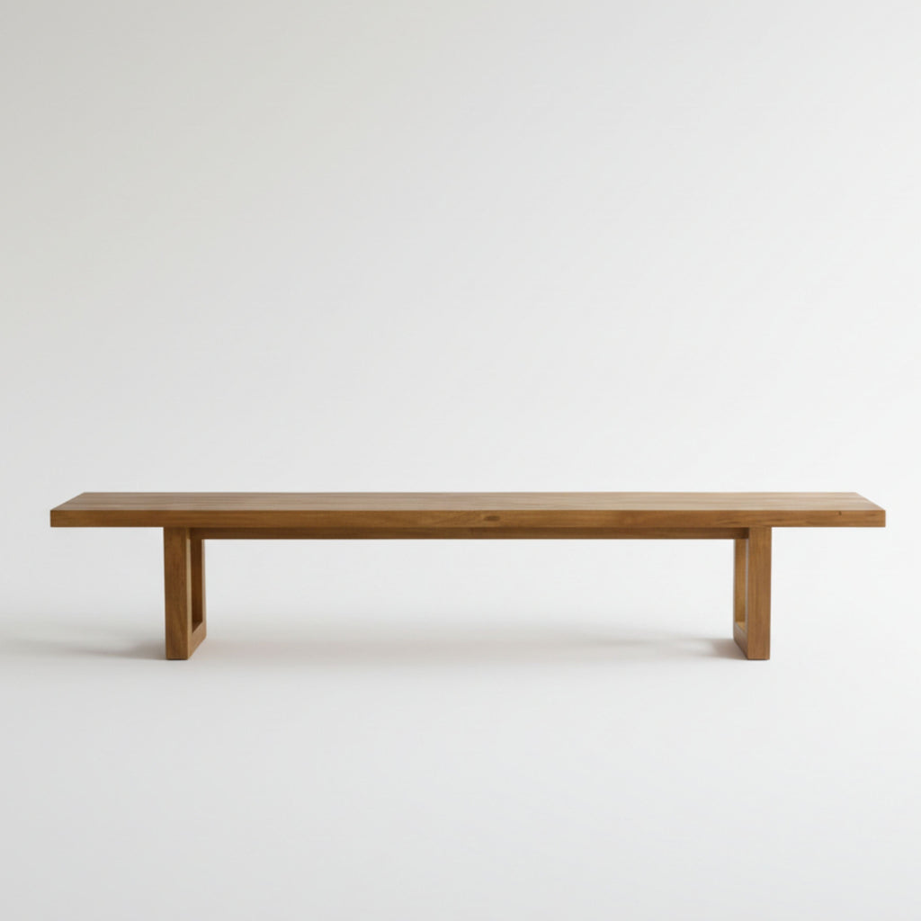 Banc en teck recyclé finition naturelle pieds ajourés – 220x100 cm
