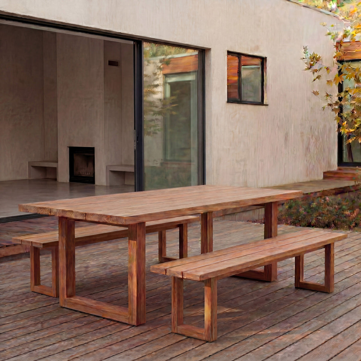 Banc en teck recyclé finition naturelle pieds ajourés – 220x100 cm