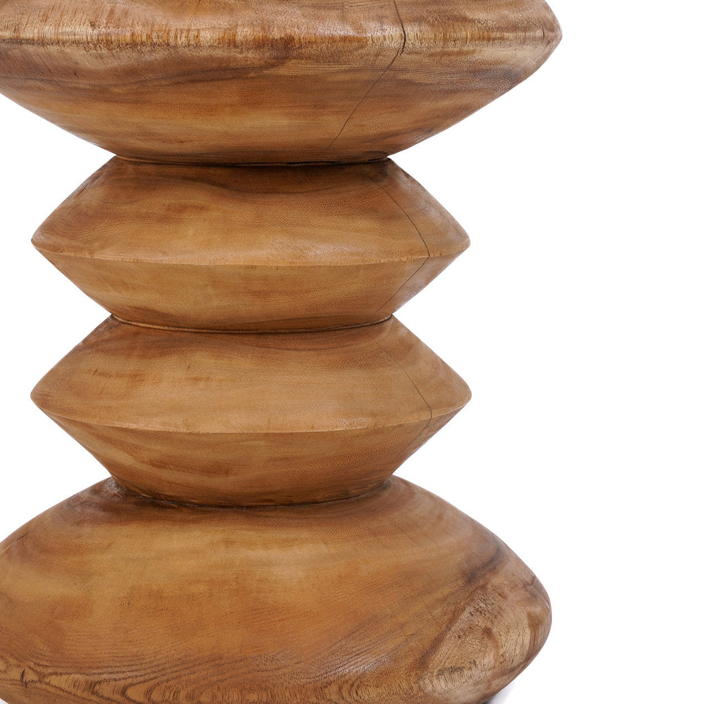 Tabouret en bois de teck massif forme sablier naturel – H45 cm